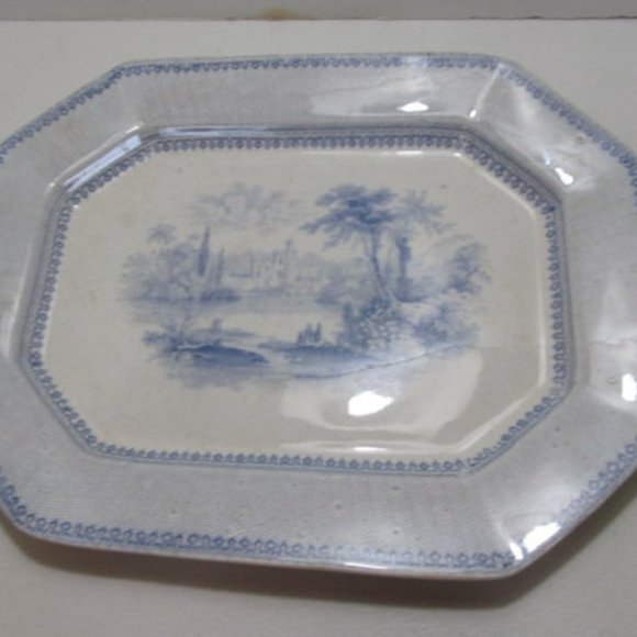 Rare Antique Blue Transferware Platter ironstone Blue Platters Blue White China - Picture 3 of 9